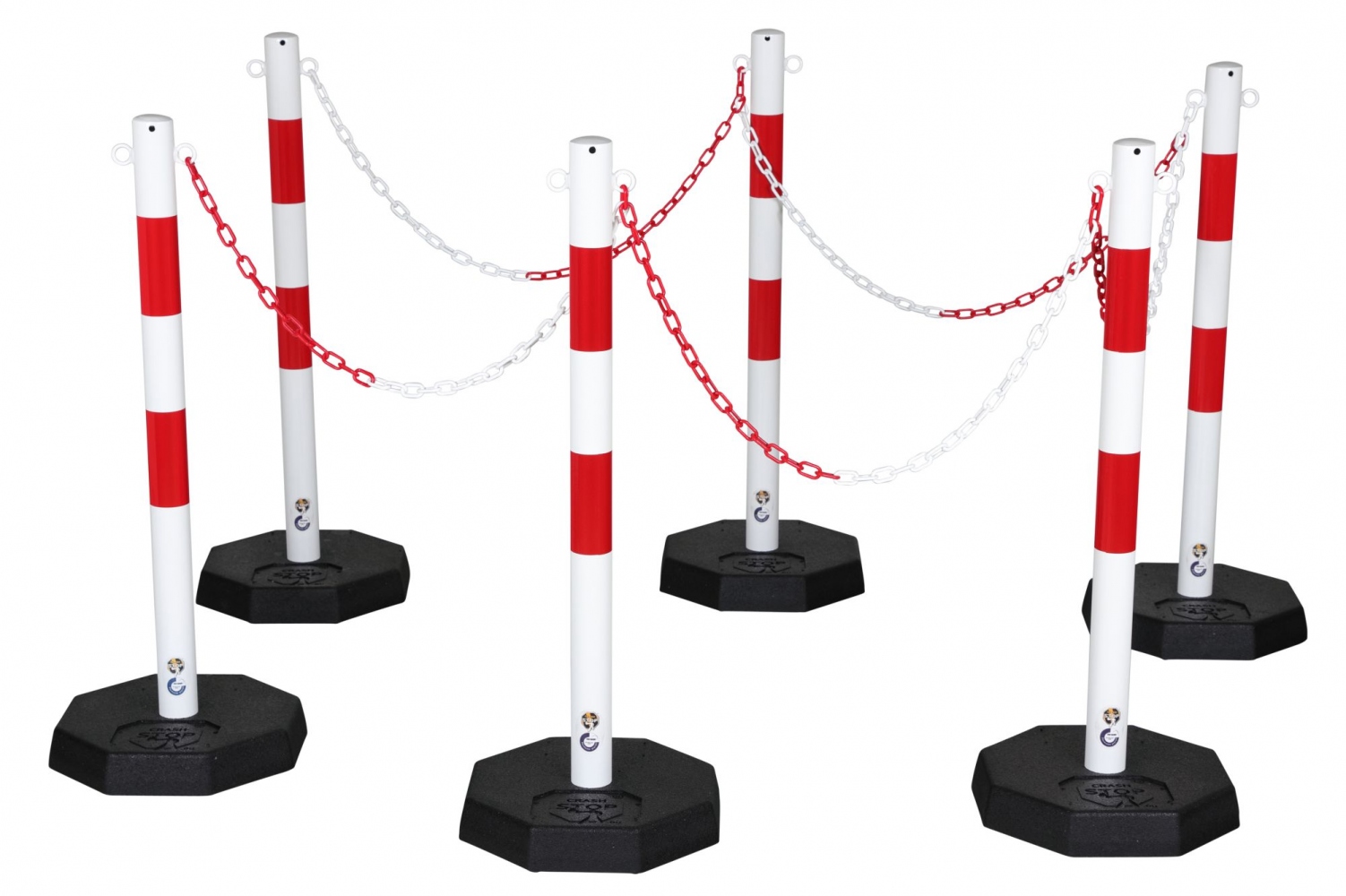 Bộ 6 cọc tiêu xích CRASH STOP KPS-RW, màu đỏ-trắng