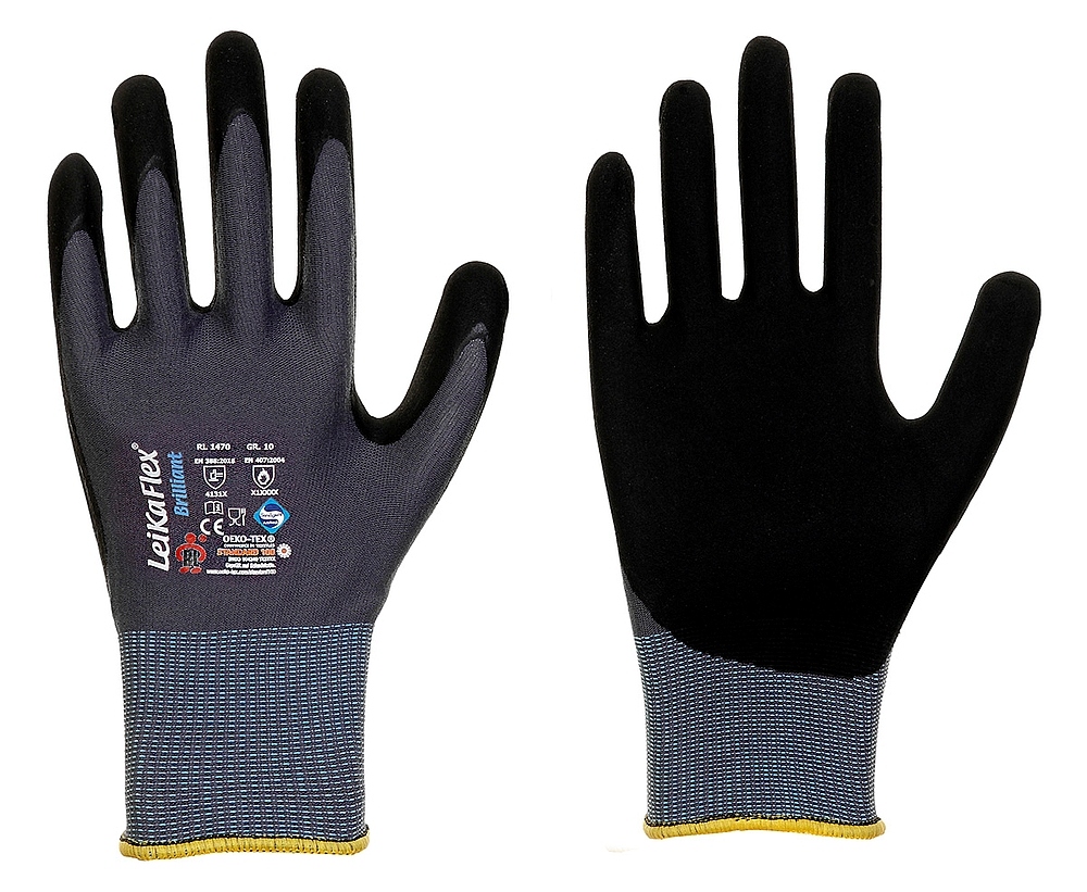 Găng tay bảo hộ LeikaFlex 1470 phủ lớp vi bọt Nitrile siêu thoáng khí, kích cỡ 6-12