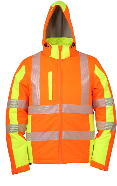 Áo khoác softshell phản quang có mũ Leikatex 490780 cam/vàng neon