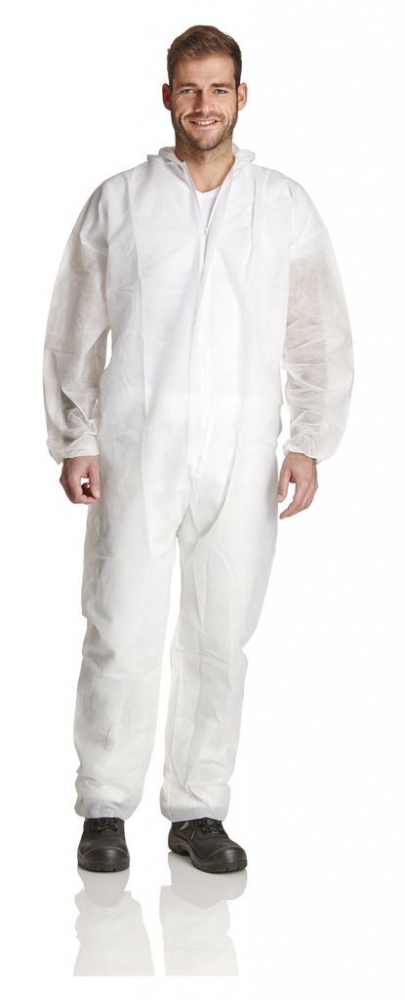 Quần áo bảo hộ dùng một lần PP loại nhẹ thoáng khí màu trắng Cat 1 size M-3XL