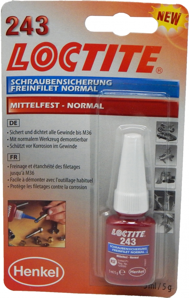 Keo khóa ren Loctite 243 lực trung bình màu xanh dương 5 ml