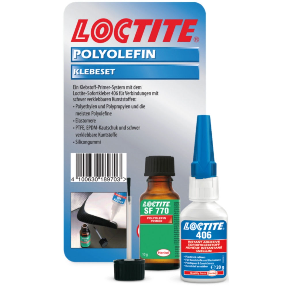 Bộ keo dán Loctite 406 + SF 770 chuyên dụng cho bề mặt nhựa và cao su 20+10g
