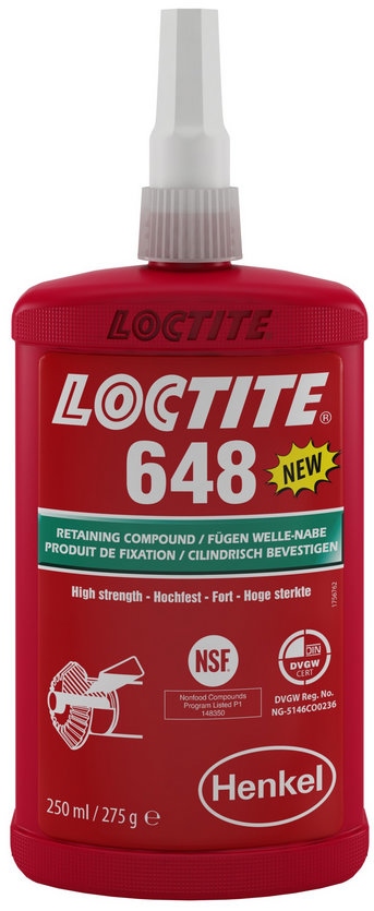 Keo giữ mối ghép Loctite 648 chịu nhiệt lên đến 180 °C độ bền cao màu xanh lá 250ml