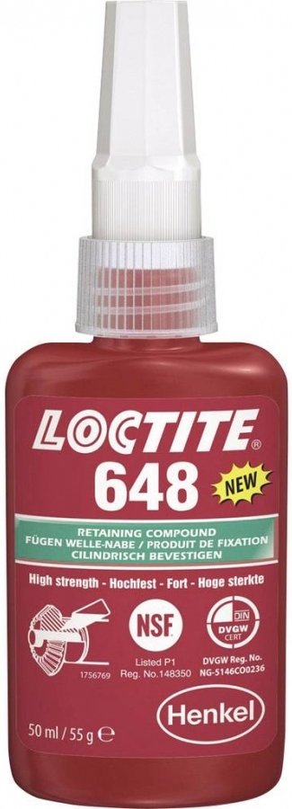 Keo giữ trục Loctite 648 chịu nhiệt lên đến 180 °C cường độ cao màu xanh lá 50ml