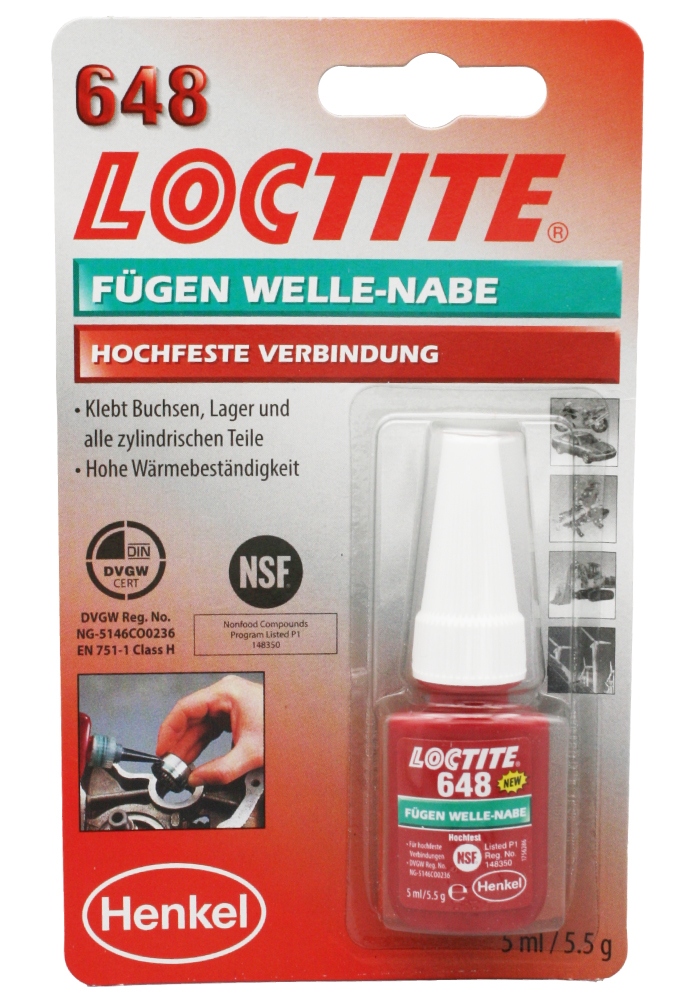 Keo dán khóa trục Loctite 648 chịu nhiệt lên đến 180 °C lực khóa cao màu xanh lá 5ml