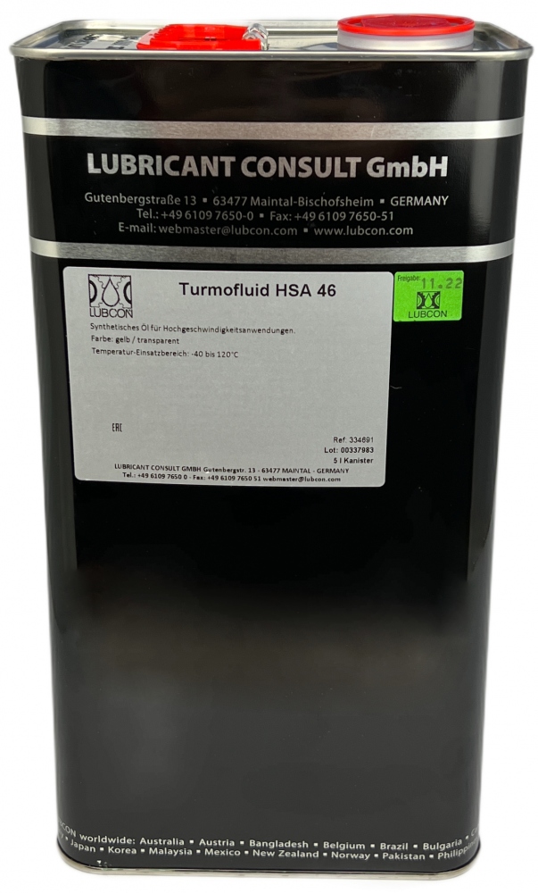 Dầu tổng hợp chịu nhiệt độ thấp Lubcon Turmofluid HSA-46, can 5 lít