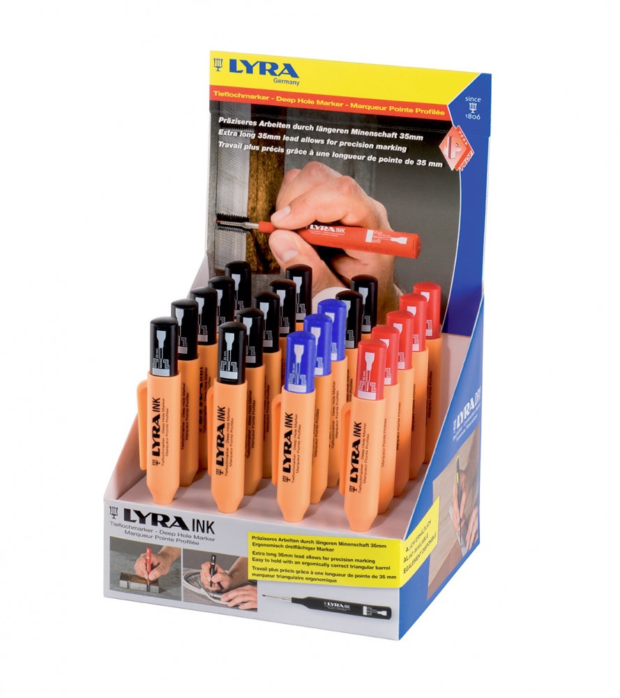 Kệ trưng bày bút đánh dấu lỗ sâu Lyra INK 4487 (đen, đỏ, xanh)