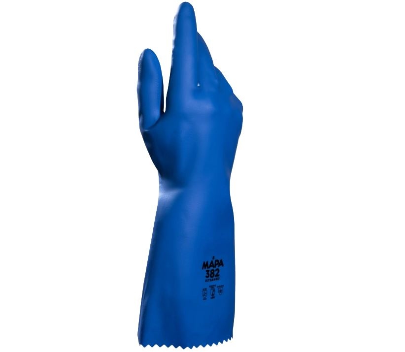 Găng tay bảo hộ chống hóa chất Neoprene MAPA UltraNeo 382 màu xanh tiêu chuẩn Cat 3
