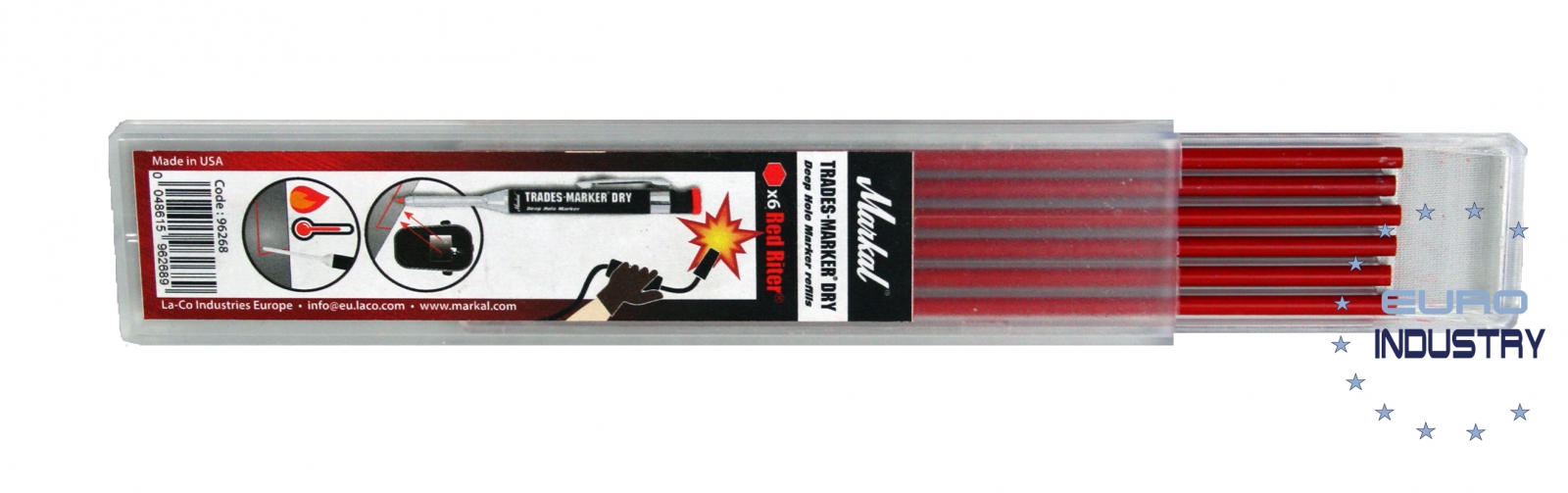 Markal 96268 Hộp 6 ngòi chì màu đỏ thay thế cho bút TRADES-MARKER® DRY