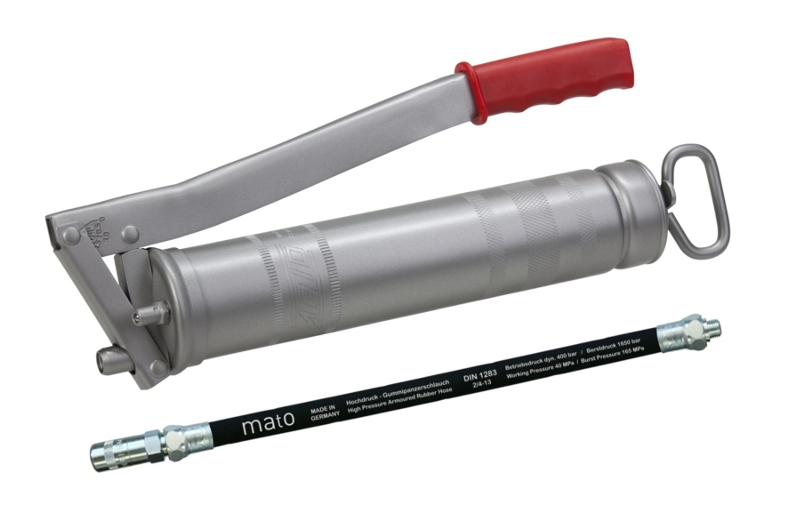 Súng bơm mỡ hoàn toàn bằng thép Mato E500 kèm dây bơm RH-30C, ren M10x1