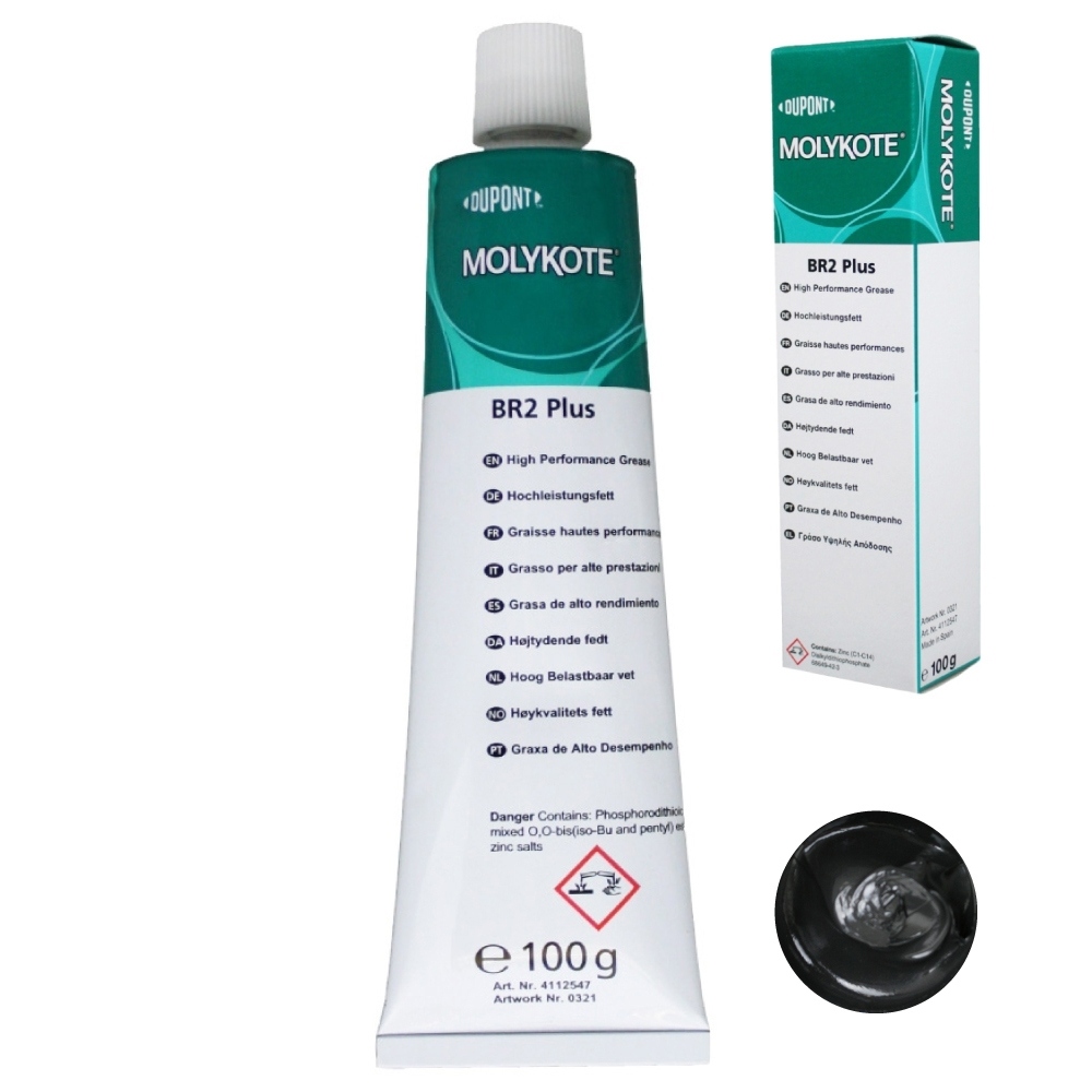 Mỡ bôi trơn hiệu suất cao Molykote BR-2 Plus cấp NLGI-2 màu đen tuýp 100g