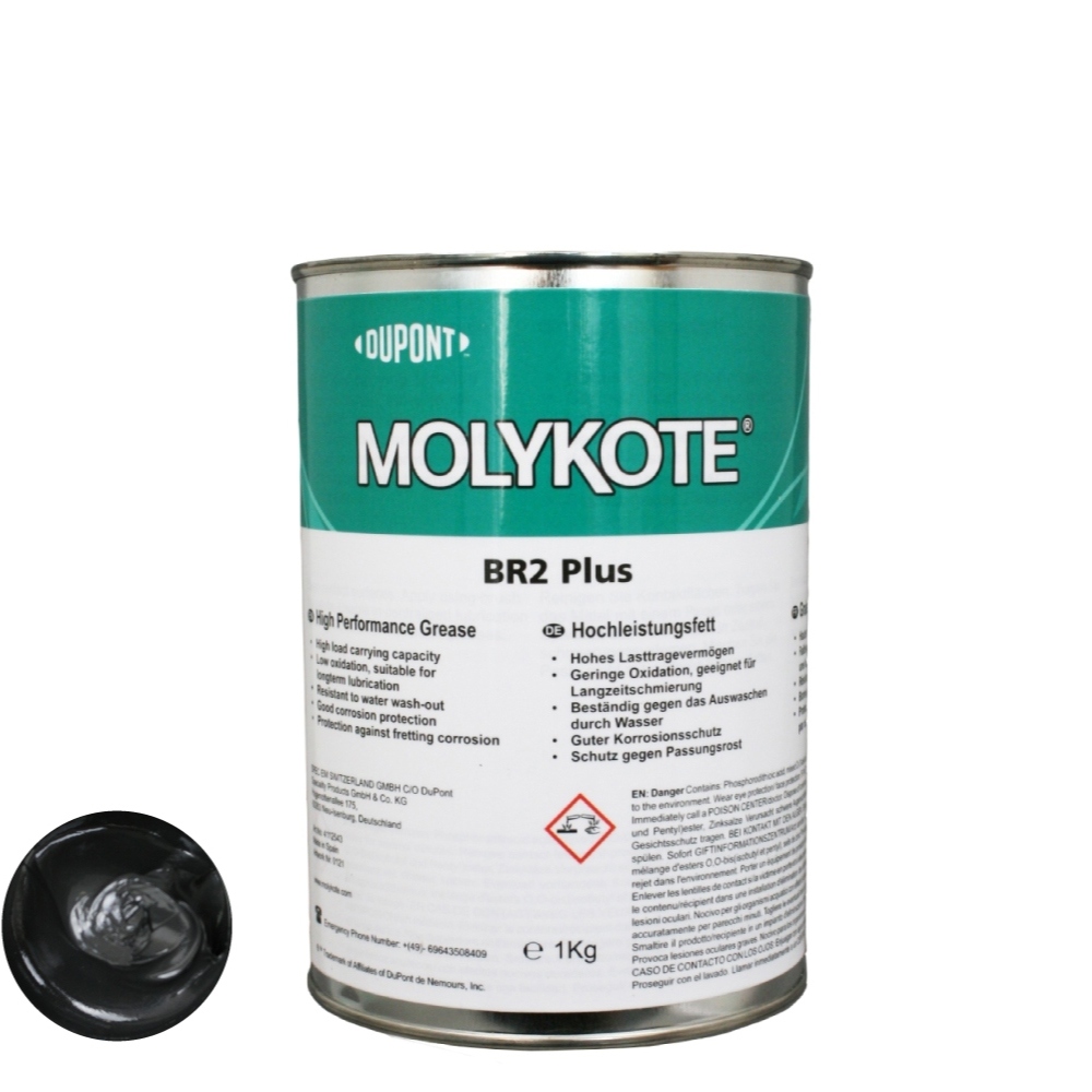 Mỡ bôi trơn hiệu suất cao Molykote BR-2 Plus cấp NLGI-2 màu đen lon 1kg