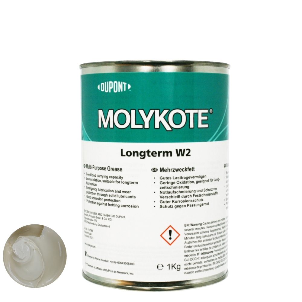 Mỡ bôi trơn hiệu suất cao Molykote Longterm W2 màu trắng NLGI-2 lon 1kg