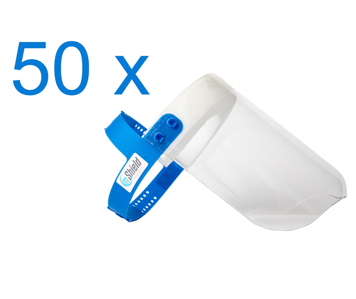 Bộ 50 tấm chắn bảo vệ mặt mShield với mút xốp dùng một lần EN166
