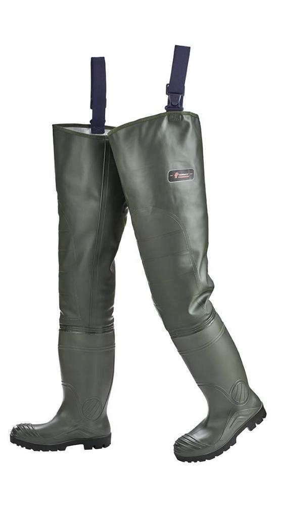 Ủng lội nước ngang đùi cao cấp kèm ủng bảo hộ mũi thép S5 màu xanh olive, Norway37150