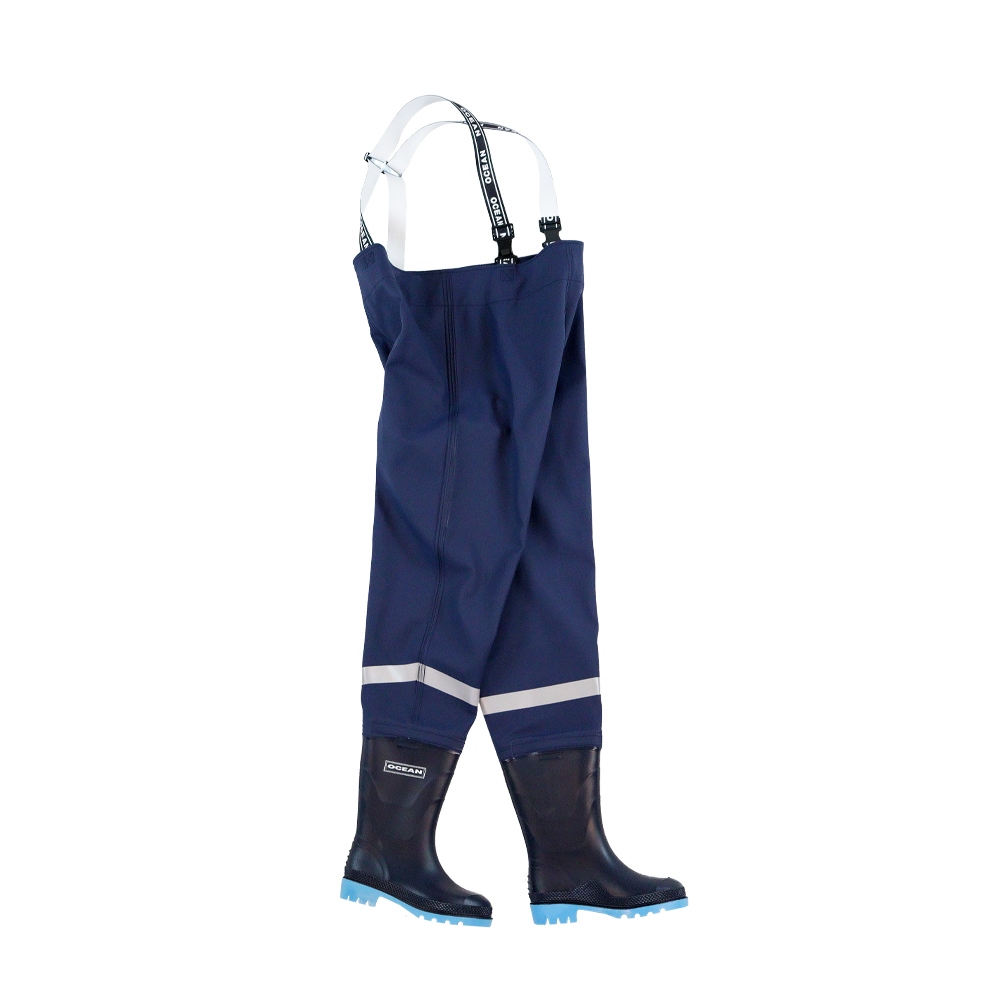 Quần yếm lội nước Ocean Junior dành cho trẻ em kèm ủng cao su màu xanh đen cỡ 28-41