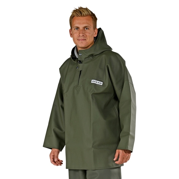 Áo mưa bảo hộ OCEAN 7-17-2 siêu bền có mũ chất liệu PVC màu xanh ô liu size S-L