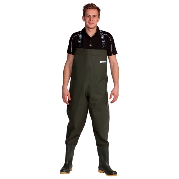 Quần yếm lội nước siêu bền Ocean Deluxe Chest Waders S5 kèm ủng mũi thép đế đinh chống trượt