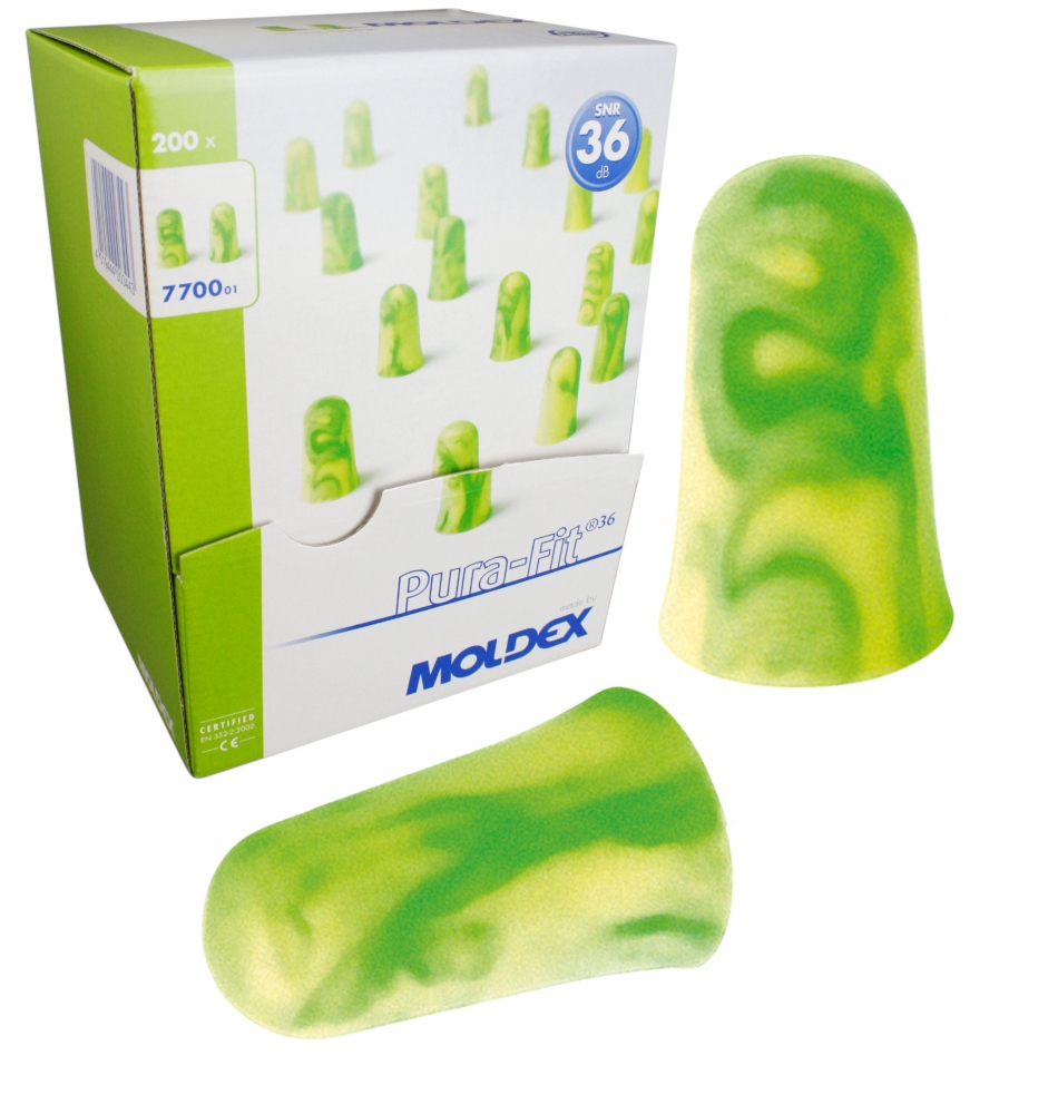 Nút bịt tai xốp MOLDEX 7700 Pura-Fit, hộp 200 nút SNR 36 dB màu xanh lá cây