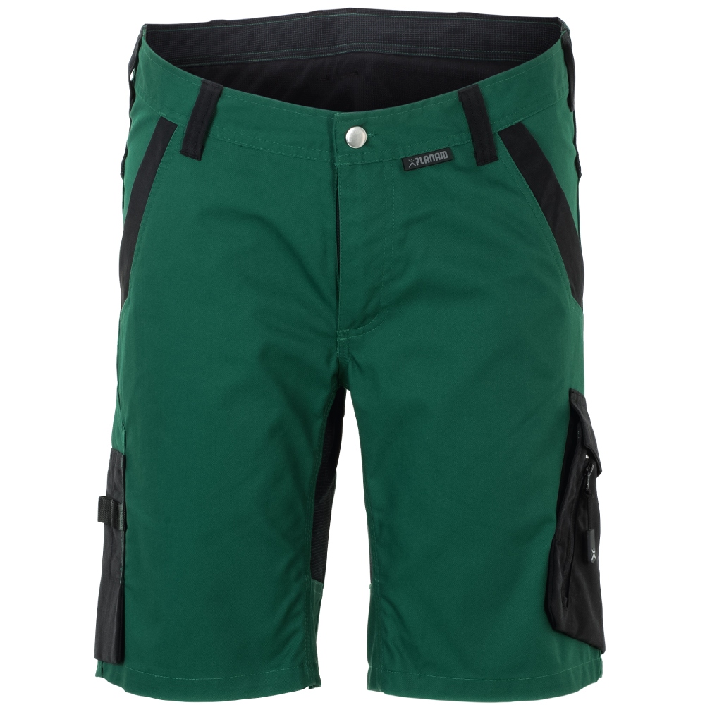 Quần short bảo hộ lao động nam Planam 6454 NORIT, kiểu dáng hiện đại, màu xanh lá/đen, kích cỡ XS-4XL
