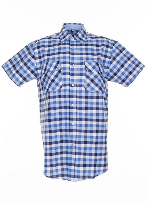 Áo sơ mi cộc tay kẻ ô xanh Planam 0485 Country