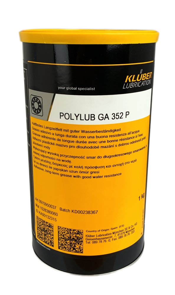 Mỡ bôi trơn dài hạn có độ bám dính cao Klüber POLYLUB GA 352 P hộp 1kg