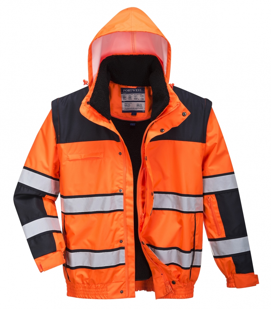 Áo bomber phản quang 3 trong 1 Portwest C466 cam/đen XS–4XL