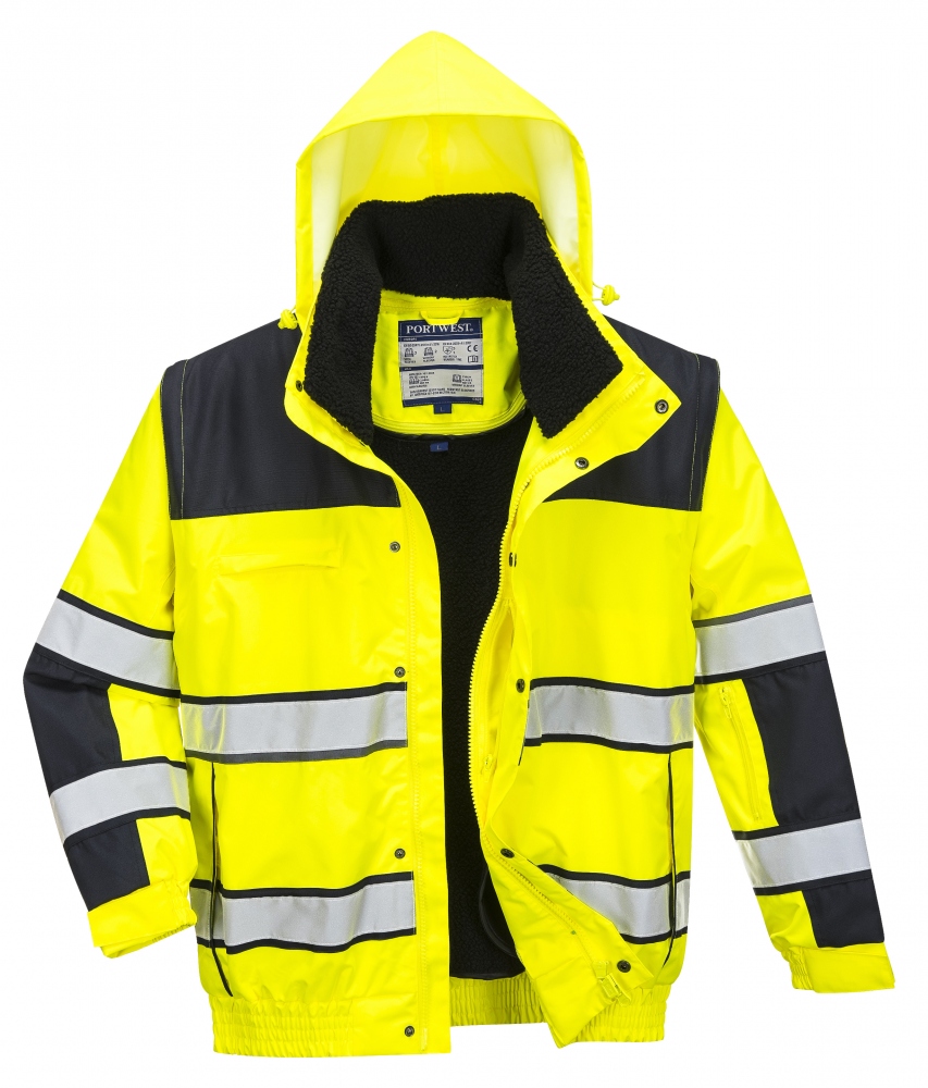 Áo bomber phản quang 3 trong 1 Portwest C466 vàng/đen XS–4XL