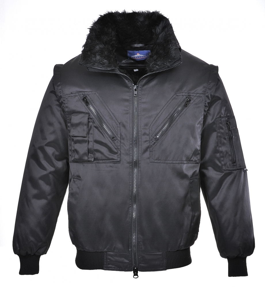 Áo khoác bảo hộ 4 trong 1 Portwest PJ10 Pro work bomber jacket màu đen chất liệu cotton size XS-5XL