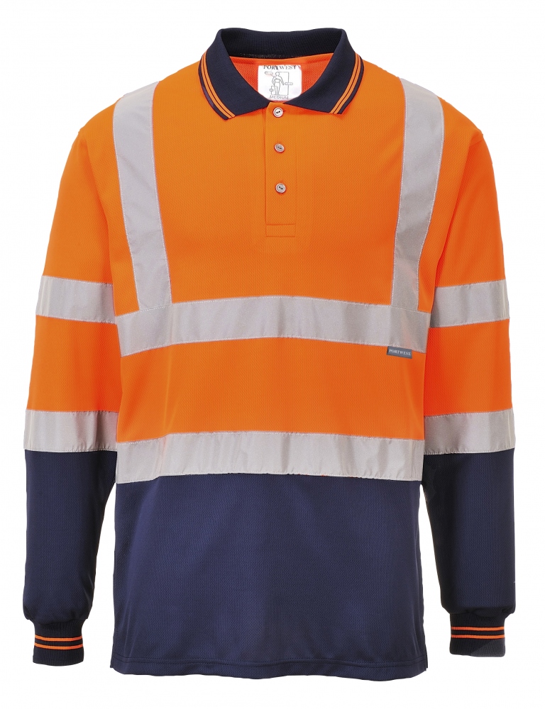 Áo polo phản quang dài tay Portwest S279 màu cam/xanh navy S–4XL