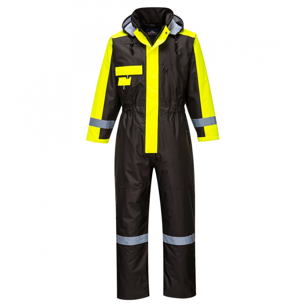 Quần áo bảo hộ liền quần mùa đông Portwest S585 Thermo có băng phản quang màu đen/vàng