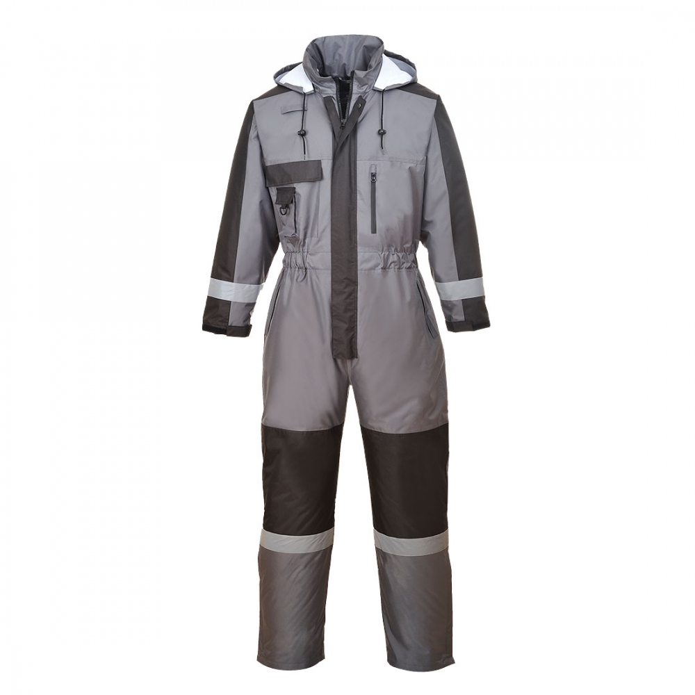 Bộ quần áo bảo hộ mùa đông lót bông Portwest S585 có băng phản quang màu xám/đen