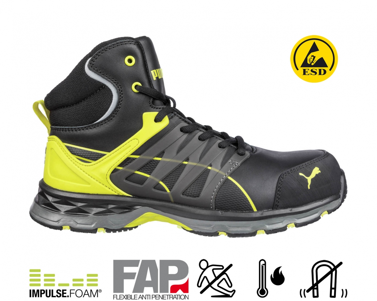 Giày bảo hộ PUMA 633880 VELOCITY 2.0 YELLOW MID tiêu chuẩn S3 ESD HRO SRC