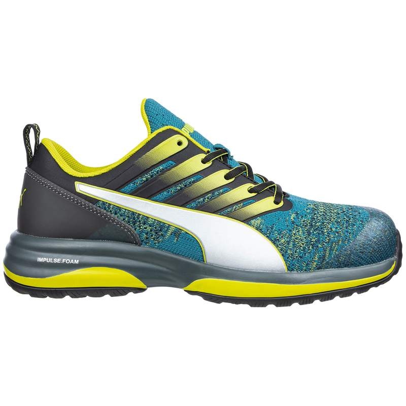 Giày bảo hộ PUMA CHARGE GREEN LOW màu đen/xanh lá/vàng tiêu chuẩn S1P ESD HRO SRC