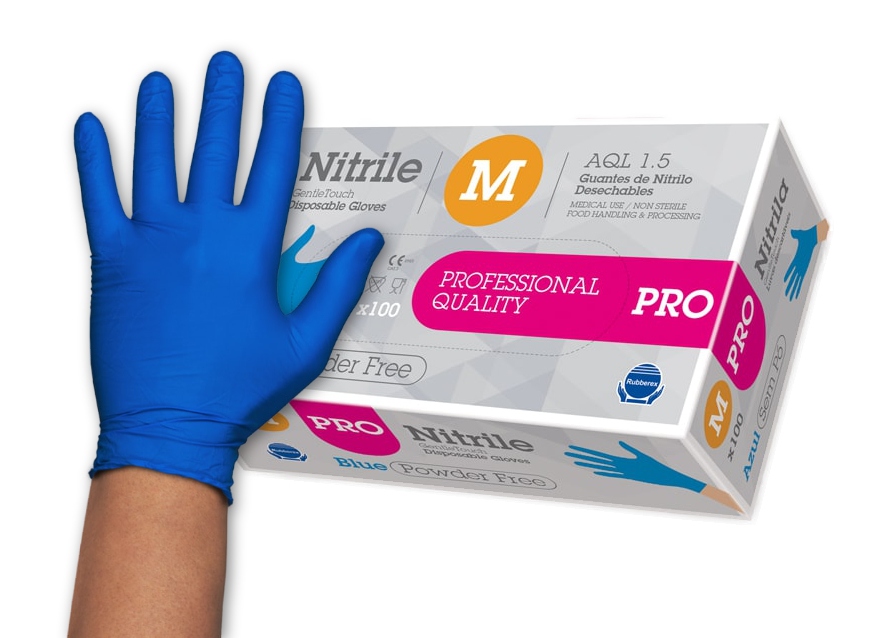 Găng tay cao su nitrile dùng một lần Rubberex ENHU, không bột, màu xanh, hộp 100 chiếc