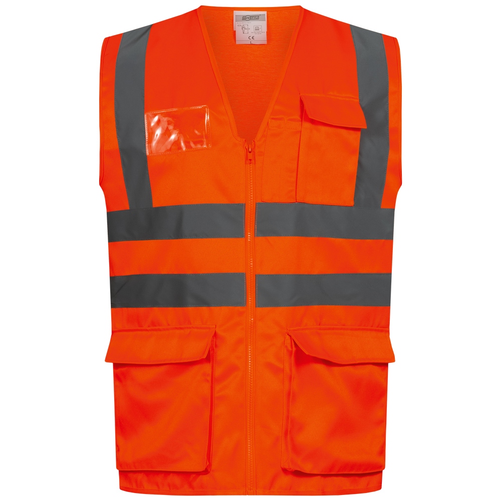 Áo phản quang Safestyle 23516 có khóa kéo và nhiều túi màu cam