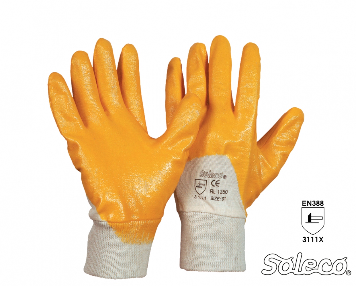 Găng tay bảo hộ lao động cotton phủ Nitrile Soleco 1350 Tiêu chuẩn CE Cat2 EN388