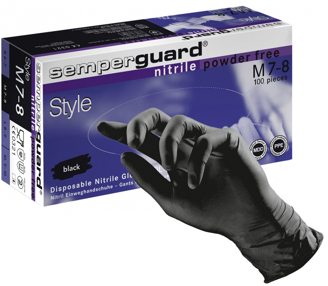 Găng tay bảo hộ nitrile Semperguard Style đen 100 chiếc không bột hộp