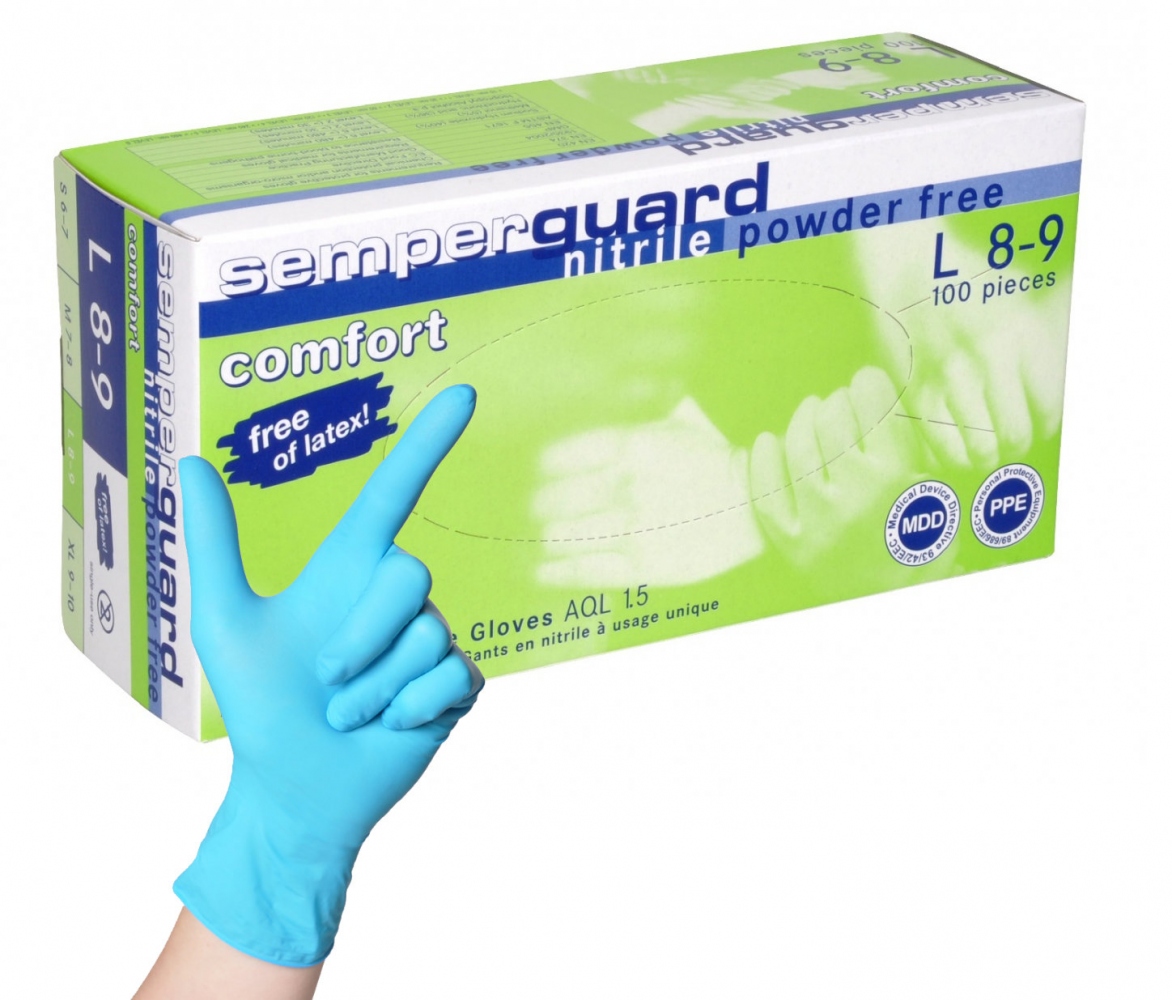 Găng tay cao su nitrile dùng một lần không bột Semperguard Comfort 100