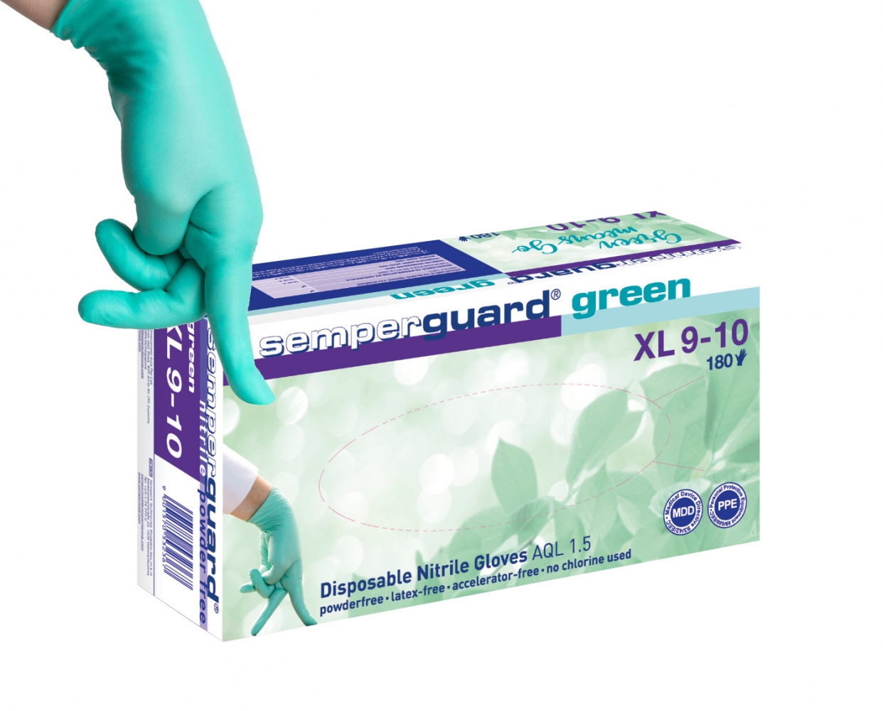 Găng tay cao su nitrile không bột dùng một lần Semperguard Green hộp 200 chiếc