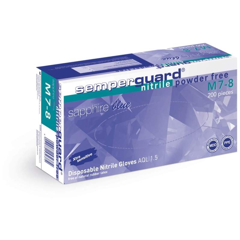 Găng tay cao su nitrile dùng một lần Semperguard Sapphire xanh Hộp 100 chiếc