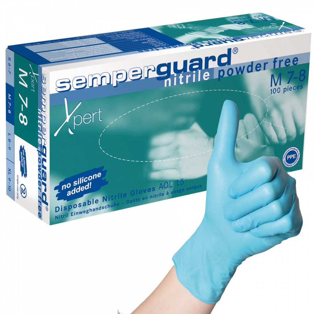 Găng tay cao su nitrile dùng một lần Semperguard Xpert 100 không bột màu xanh