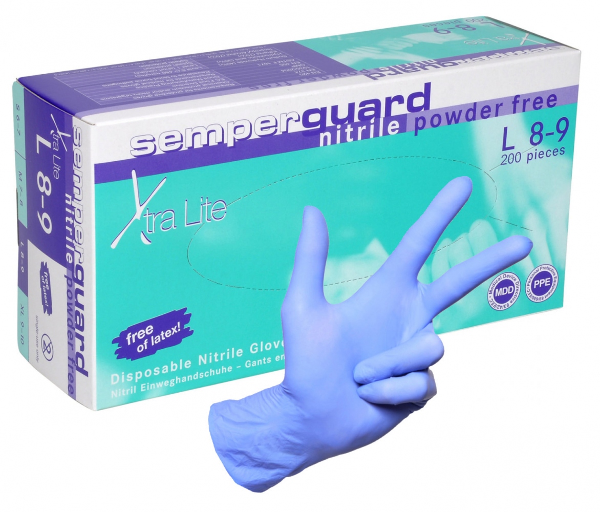 Găng tay cao su nitrile dùng một lần Semperguard xtra lite không bột hộp 200 chiếc