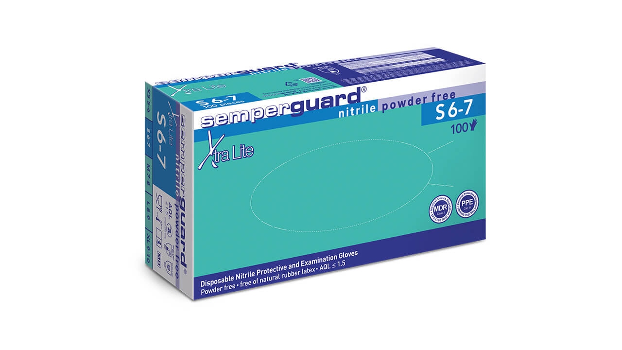 Găng tay cao su nitrile dùng một lần Semperguard xtra lite không bột hộp 100 chiếc