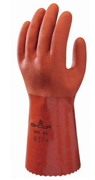 Găng tay bảo hộ chống hóa chất PVC Showa 620 màu đỏ dài 320mm loại C