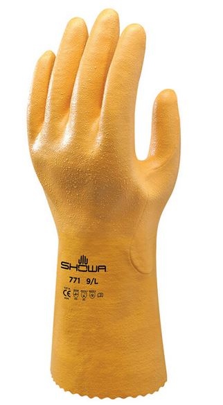 Găng tay chống hóa chất Nitrile Showa 771 màu vàng dài 320mm