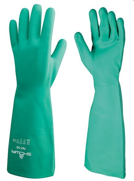 Găng tay chống hóa chất Nitrile tái sử dụng Showa 747 dài 480mm