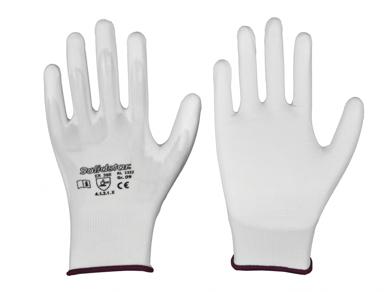 Găng tay bảo hộ nylon phủ PU Solidstar 1322 màu trắng, cấp độ bảo vệ 2, size 6-11