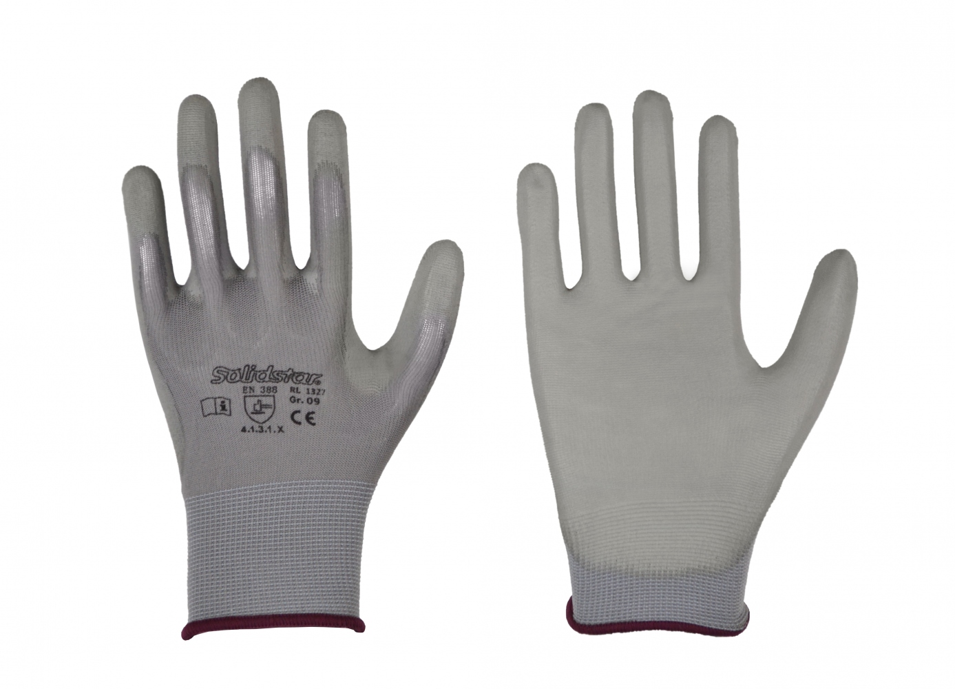 Găng tay bảo hộ nylon phủ PU Solidstar 1327 màu xám, cấp độ bảo vệ cat. 2, size 6-11