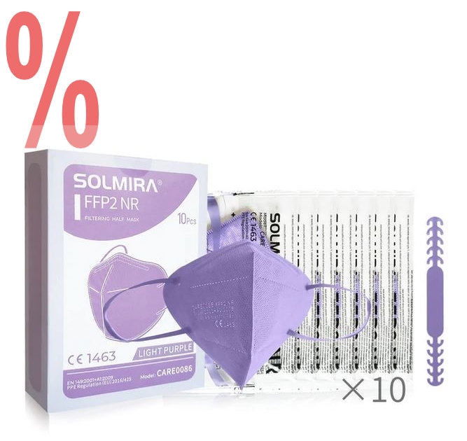 Khẩu trang lọc bụi mịn 5 lớp có thể gấp gọn Solmira màu tím FFP2 NR